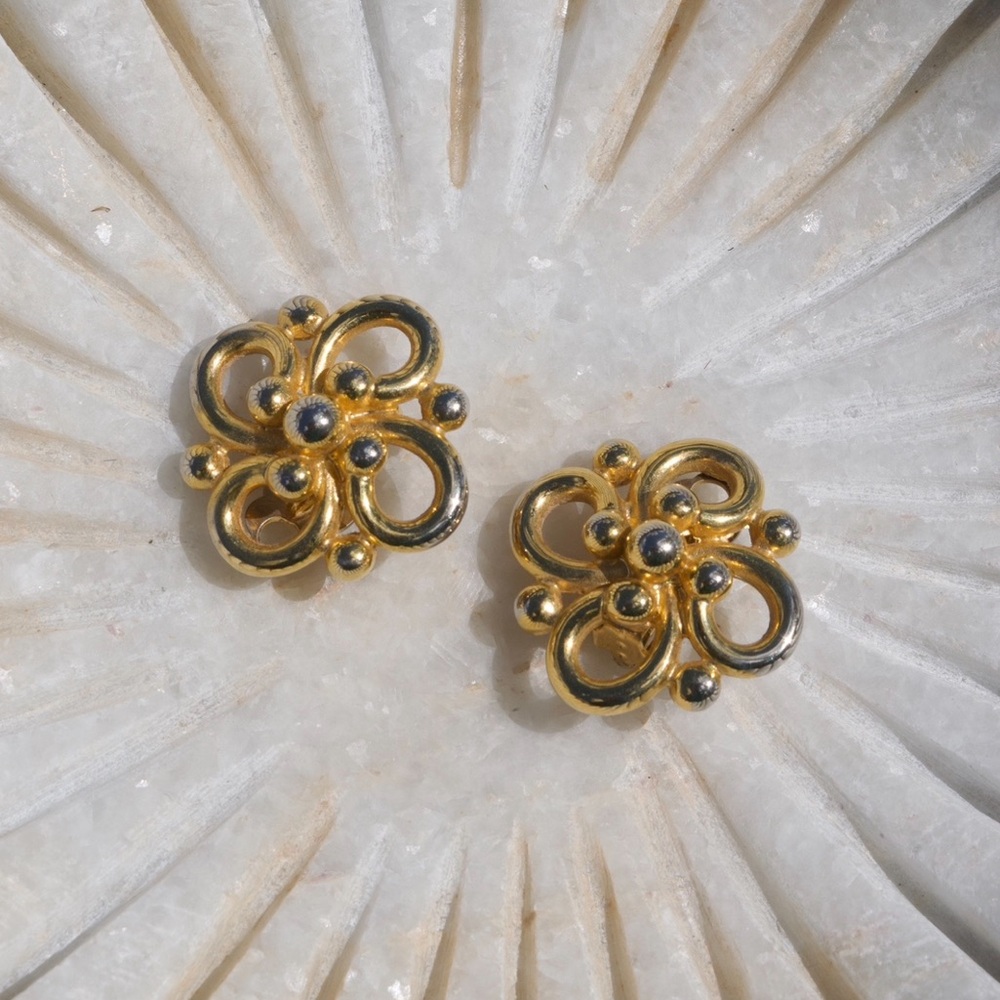 Vintage Gold and Silver Swirl Earrings